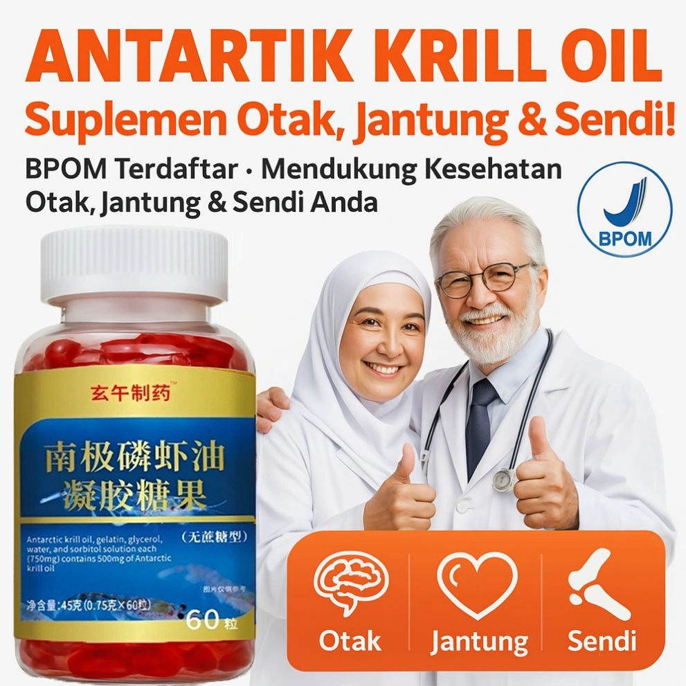 COD [Diskon Terbatas] Antarctic Krill Oil BPOM (60 Butir)/Kapsul Minyak Krill Antartika/Astaxanthin Kapsul/Kapsul Suplemen Astaxanthin /Astaxanthin &amp; Phospholipids omega 3 - For Brain, Heart, Joint, Skin &Immune Support - Dietary Supplement