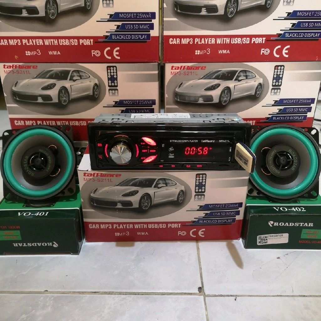 Paket Audio Mobil Tape Mobil S211L Plus Speaker 4 Inch 2pcs Car 12 volt