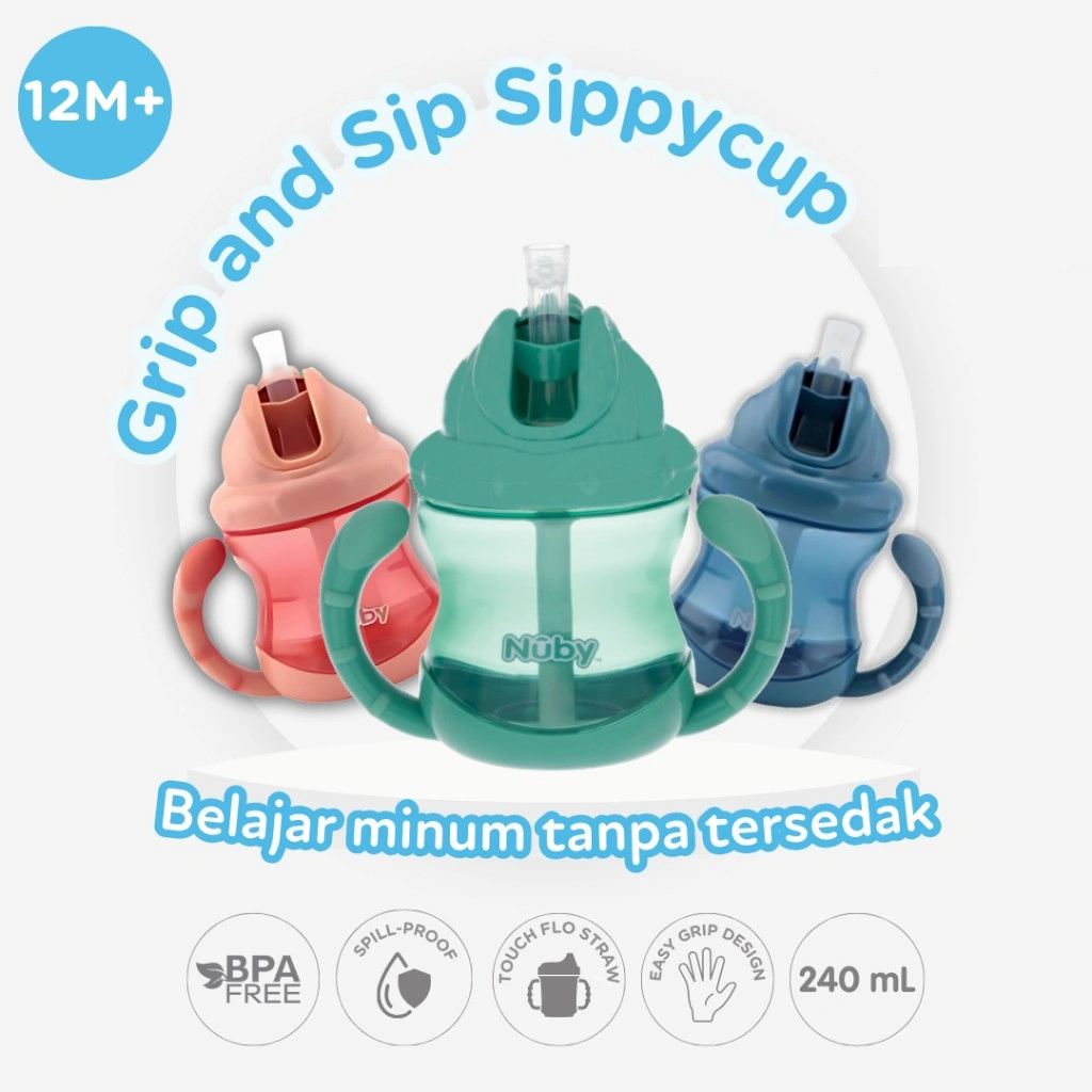 Nuby Sippycup Grip and Sip Twin Handle | Gelas Belajar Minum Anak BPA Free 240mL
