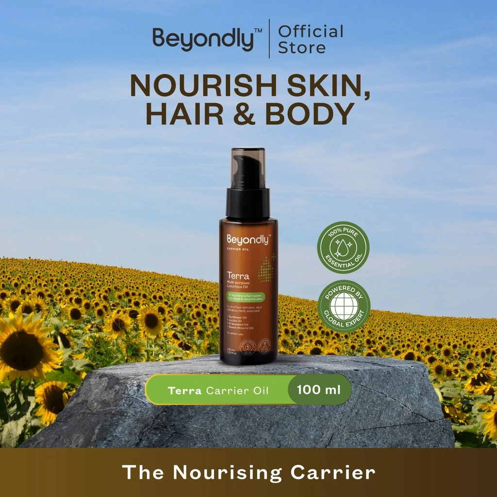 Beyondly Terra Carrier Oil 100 ml Minyak Wajah Tubuh dan Rambut Face Body and Hari Oil untuk Mencerahkan dan Melembabkan Kulit Brightening Moisturizing Perawatan Rambut Rontok Hair Fall Treatment