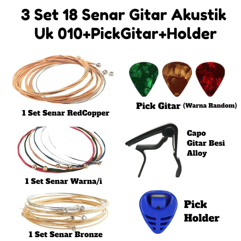 PAKET Senar Gitar Akustik 3 Set + Capo Gitar + Pemotong Senar 3in1 Gratis Hadiah - Promo Spesial