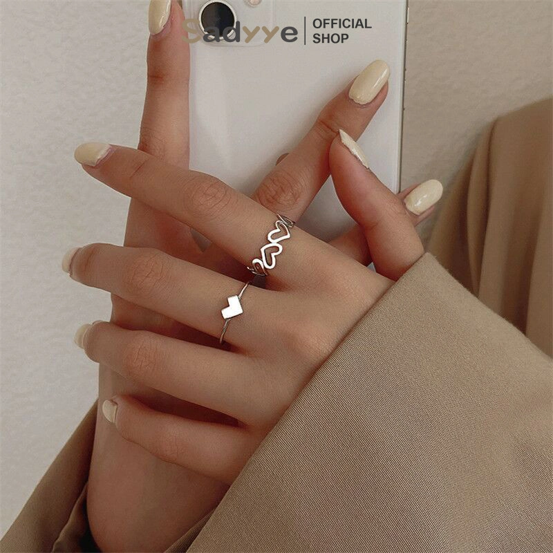 Sadyye Cincin Cinta Baru Korea Fashion Wanita Kepribadian Cahaya Mewah Desain Ceruk Tren Jari Terbuka Lingkaran Aksesori Dua Bagian