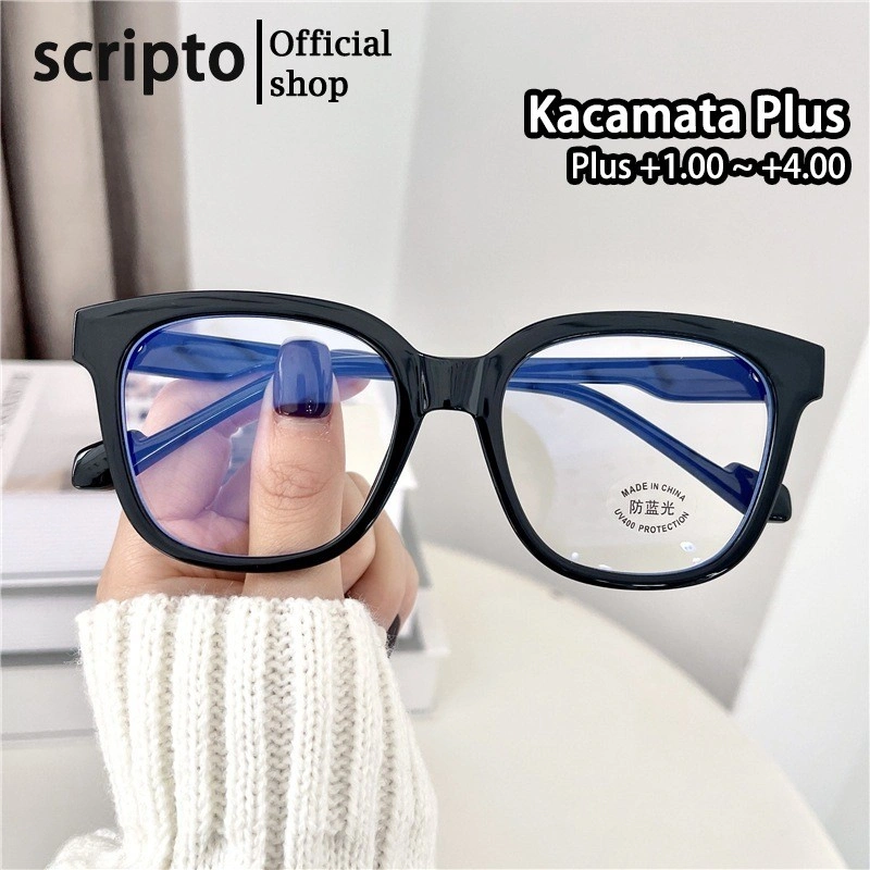 Scripto Kacamata Baca Plus Anti Radiasi Wanita Pria Blueray Hp Komputer Anti Radiasi Laptop Smartphone Cowok Cewek Frame Tebal Lensa Plus +1.0 s.d +4.0 Anti Blueray Fungsi Reading Glasses