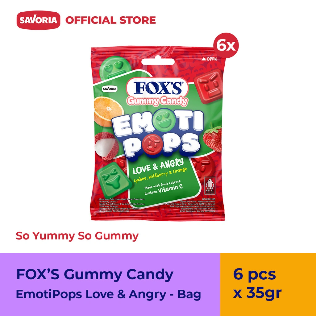 FOX'S Gummy Candy EmotiPops Love Angry - Permen dengan Vitamin C 6 Pcs x 35g
