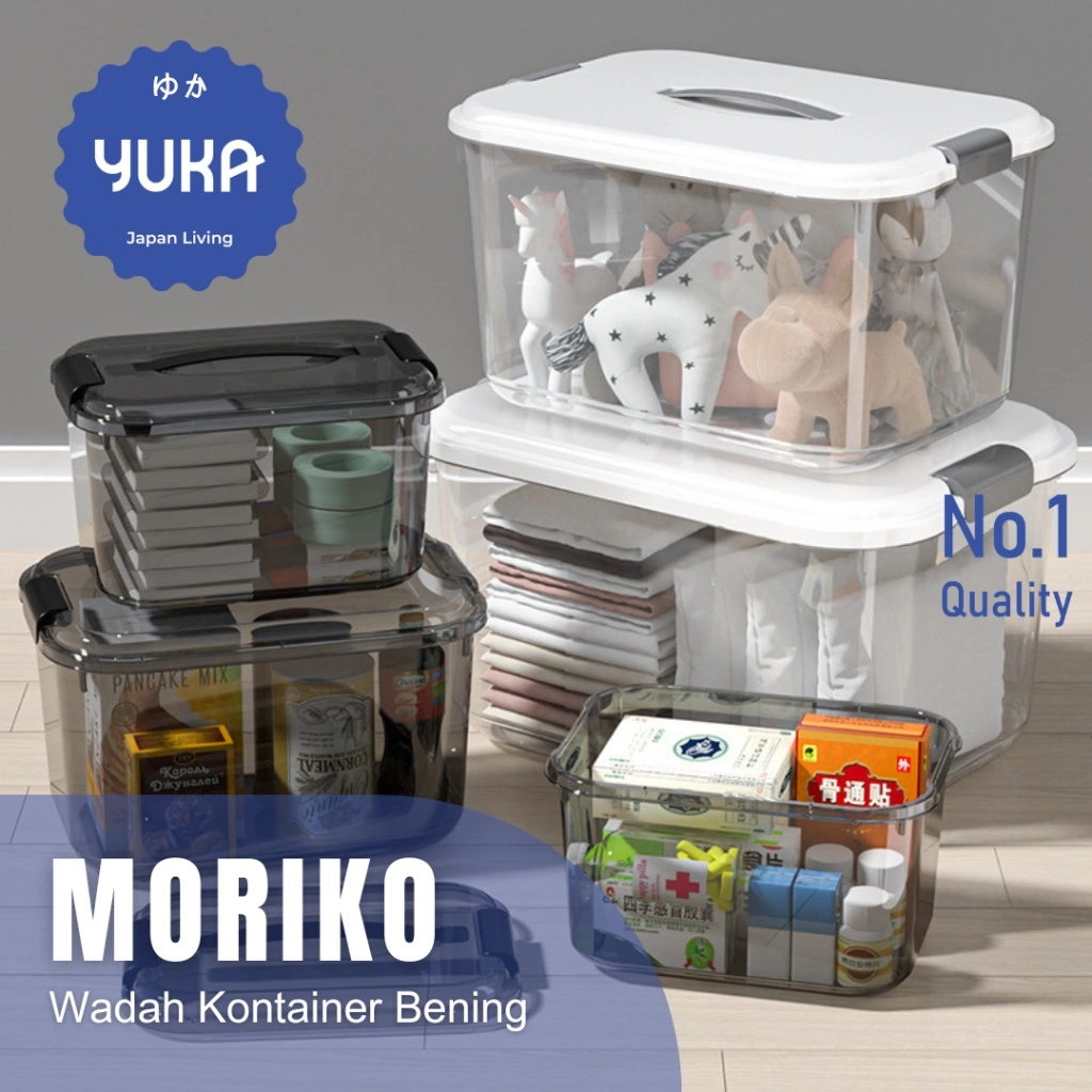 YUKA - MORIKO Wadah Kontainer Box Bening Minimalis Wadah Storage Pakaian Estetis Storage Box Alat Kotak Simpan Mainan Perlengkapan Kotak Buku Transparan