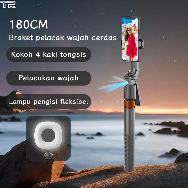 Trbest Q13 Auto Face Tracking Gimbal Stabilizer+180cm Tripod 4 Kaki Kit Portable 360°Rotation Gimbal Stabilizer Kamera DLSR Gimbal Stabilizer Bluetooth Remote For Konten Kreator Dengan 1/4 Adaptor