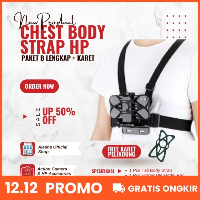 CHEST STRAP Handphone Mount Smartphone GoPro Hero Xiaomi BPro Action Cam Tali Strap Dudukan Dada Vlog HP