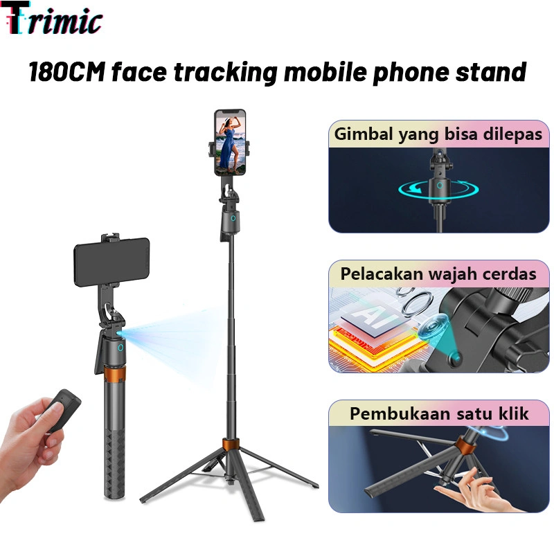 Trimic Gimbal Stabilizer Auto Face Tracking+180cm Tripod Kit Portable Kamera DLSR Gimbal Stabilizer 360°Rotation Gimbal Stabilizer Bluetooth Remote Dengan 1/4 Adaptor For Konten Kreator