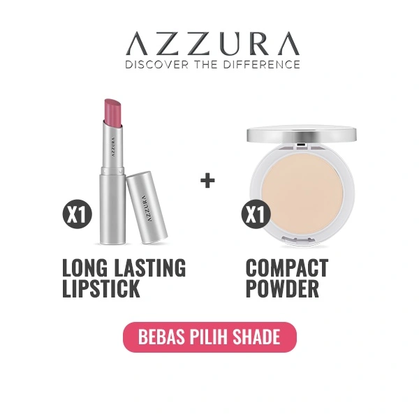 AZZURA Longlasting Lipstick Lipstik Tahan Lama + AZZURA Compact Powder Bedak Padat