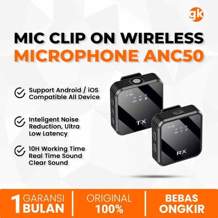 Mic Clip On Wireless ANC50 Portable Intelligent Noise Reduction Video Vlog Live Streaming Compatible All Device