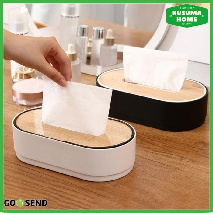 Kotak Tempat Tisu Kayu Serbaguna Oval Lifting Tissue Box Storage