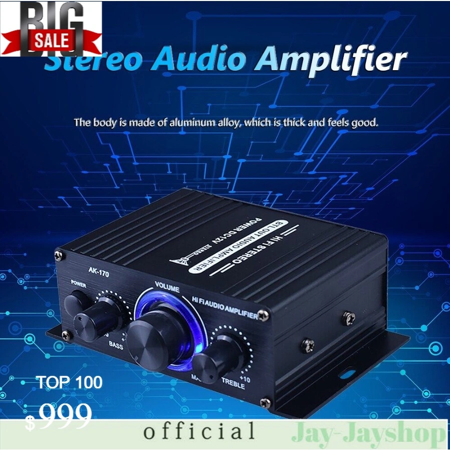 JAYS HiFi Mini Stereo Car Desktop Amplifier AK170 Treble Bass Booster AK-170