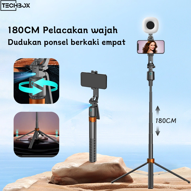 Tech Q13 Auto Face Tracking Gimbal Stabilizer+1.8m 4 Kaki Tripod Kit Kamera DLSR Gimbal Stabilizer Portable 360°Rotation Gimbal Stabilizer Bluetooth Remote Dengan 1/4 Adaptor
