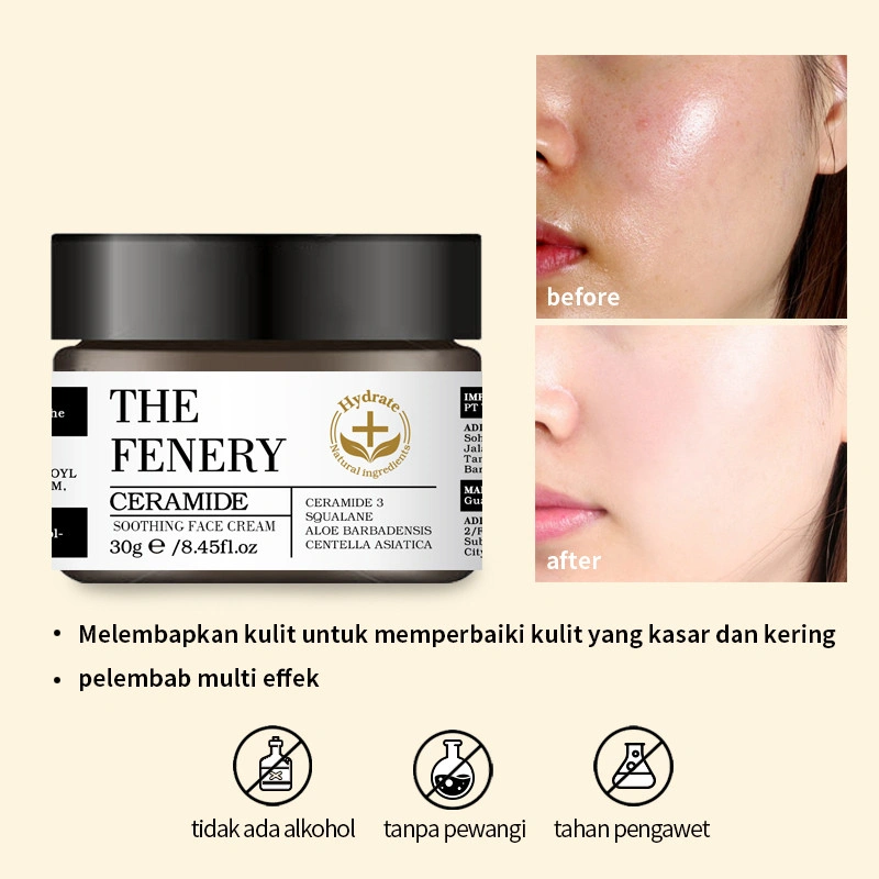 The Fenery Ceramide Soothing Face Cream 30ml - Ceramide Moisturizer Pelembab Wajah Whitening Glowing Moisture Gel Day & Night Cream Skincare Pelembab Wajah Memperbaiki Skin Barrier dan Primer Menghidrasi Kulit Wajah Ceramide