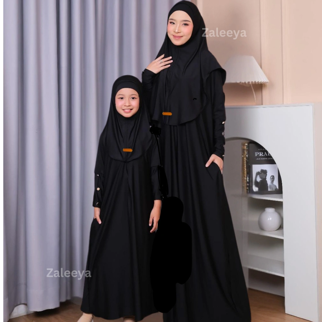Gamis Couple Mecca Ibu Anak Perempuan Set Hijab Jersey Premium Abaya Couple Ibu Anak Lebaran Kekinian