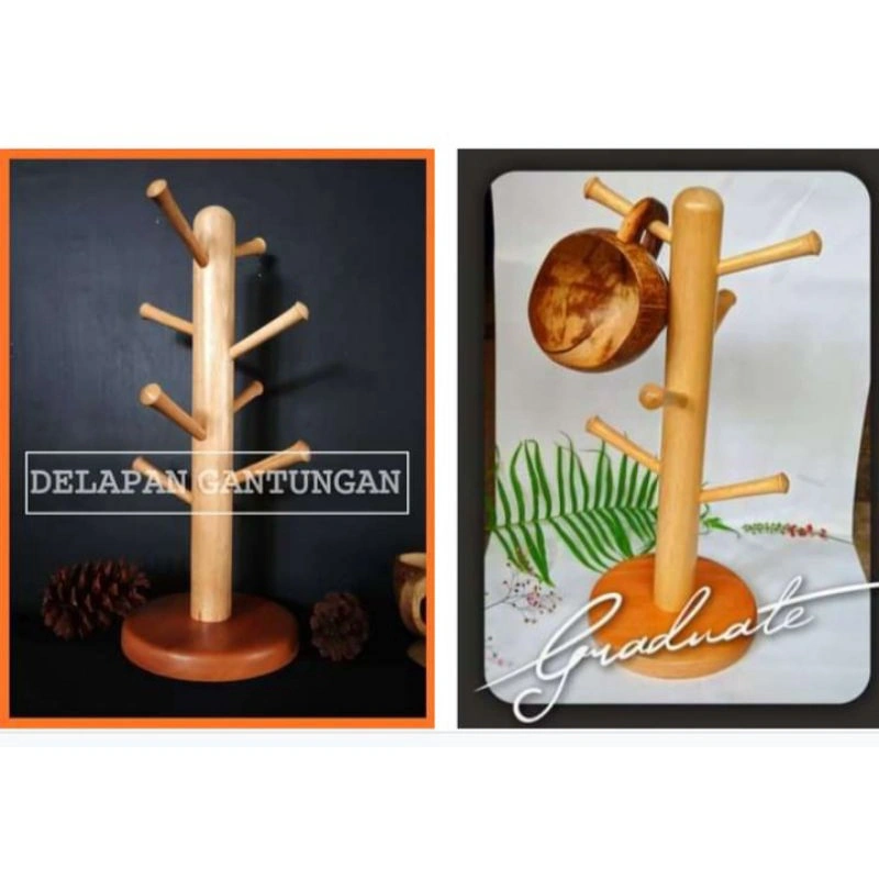 Tempat Gelas Kayu / Mug Holder Kayu / Rak Cangkir / Gantungan Cangkir gantungan gelas isi 8