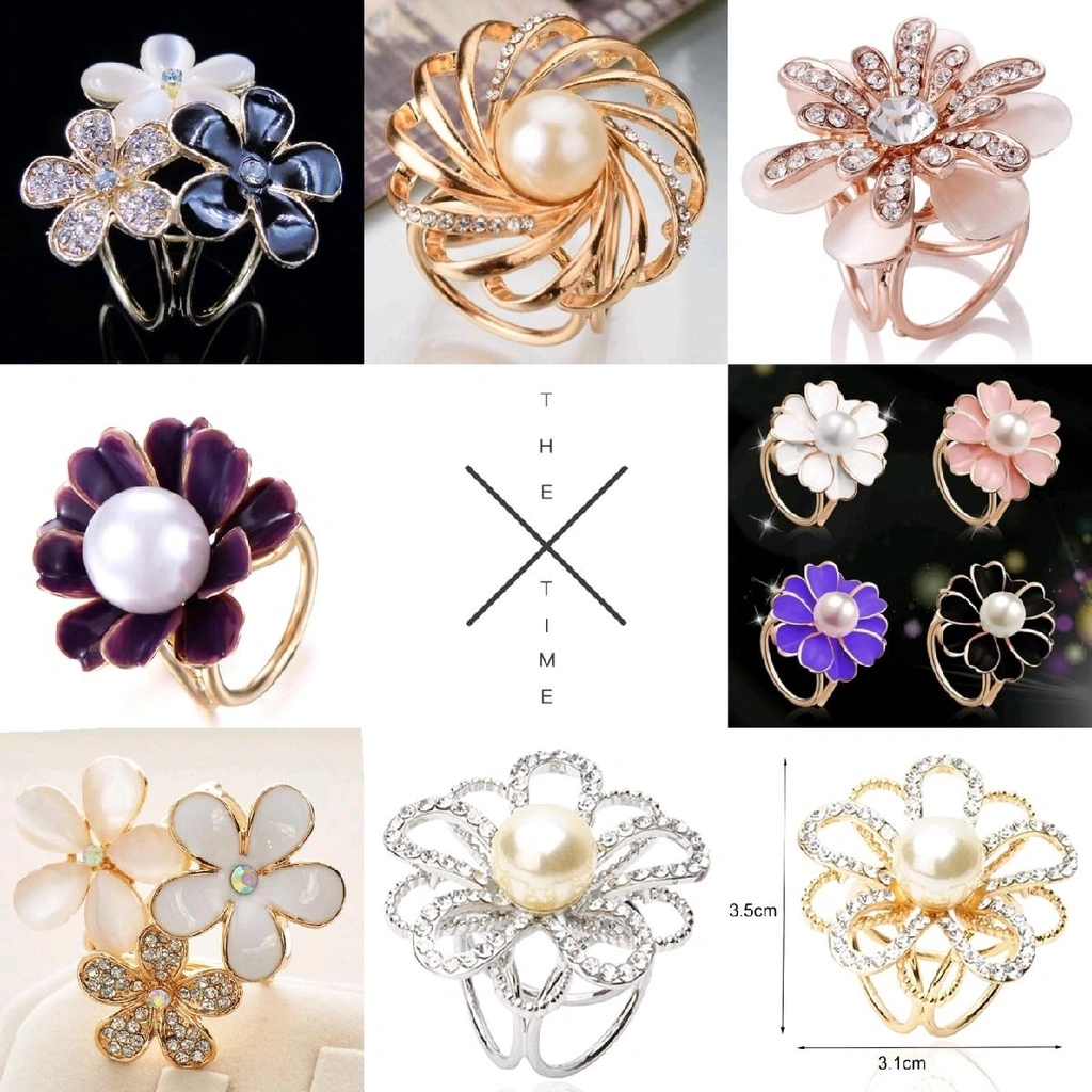 Bros Cincin 3 Ring Bunga / Bross Hijab / Three Ring Flower Brooch Clips