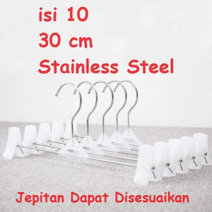 Hanger Gantungan Baju Jepit Anti Karat Slip Stainless Steel isi 10pcs