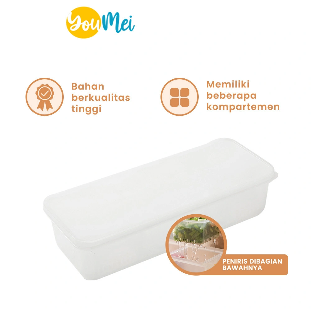 YouMei – Kotak penyimpanan kulkas Cabe Bawang Jahe Saringan / Toples penyimpanan bumbu dapur 3 sekat – 1138