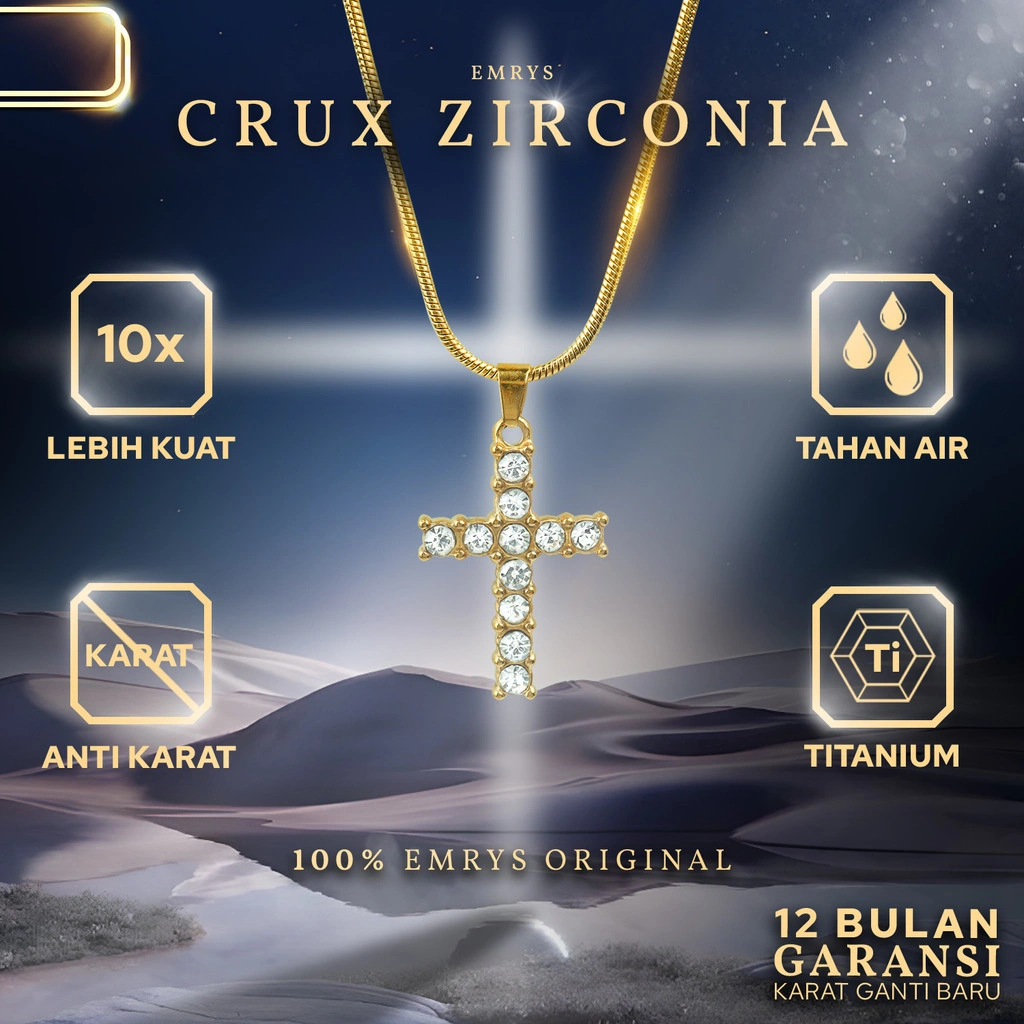 BUY 1 FREE 1 GIFT Emrys Liontin Set CRUX ZIRCONIA Titanium Anti Karat Kalung Liontin Salib Titanium Pria Wanita