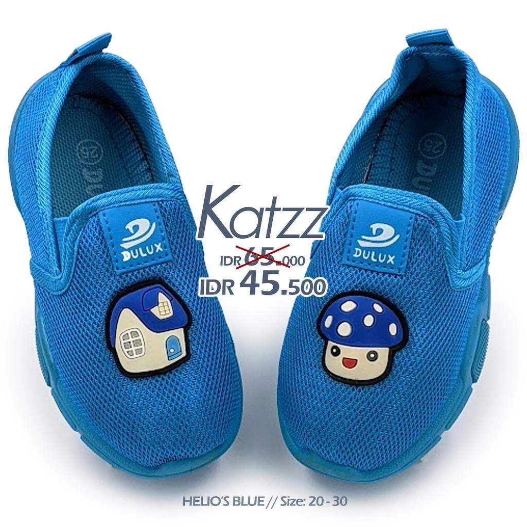 Katzz [PROMO] Slip-on Pre Walker Balita Umur 1 sd Umur 6 Size 20 - 30 Model HELIO'S WARNA BLUE Anti Slip. Sepatu anak fashion untuk jalan jalan. Modis nyaman lentur dan tidak licin. Kids shoes Wisata slide untuk di pakai Lebaran [Swallow x Katzz BX 6002]