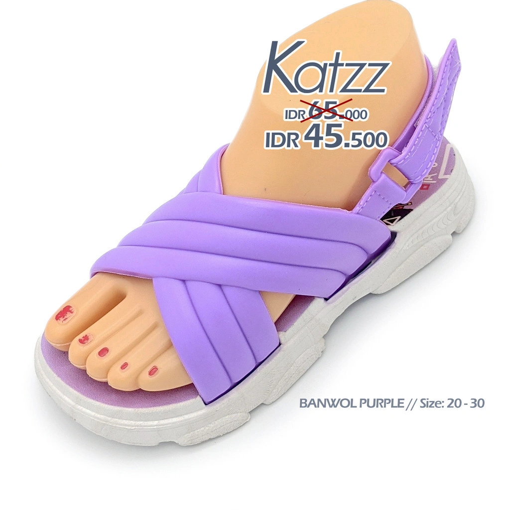Katzz - Promo Sandal Terbaru Dengan Sentuhan Manis Uk 24 - 35 / Sandal Untuk Tampilan Feminim yang Ceria Warna Banwol Purple / Sandal Dengan Sol Tahan Lama / [ Swallow x Katzz SS 2205 ]