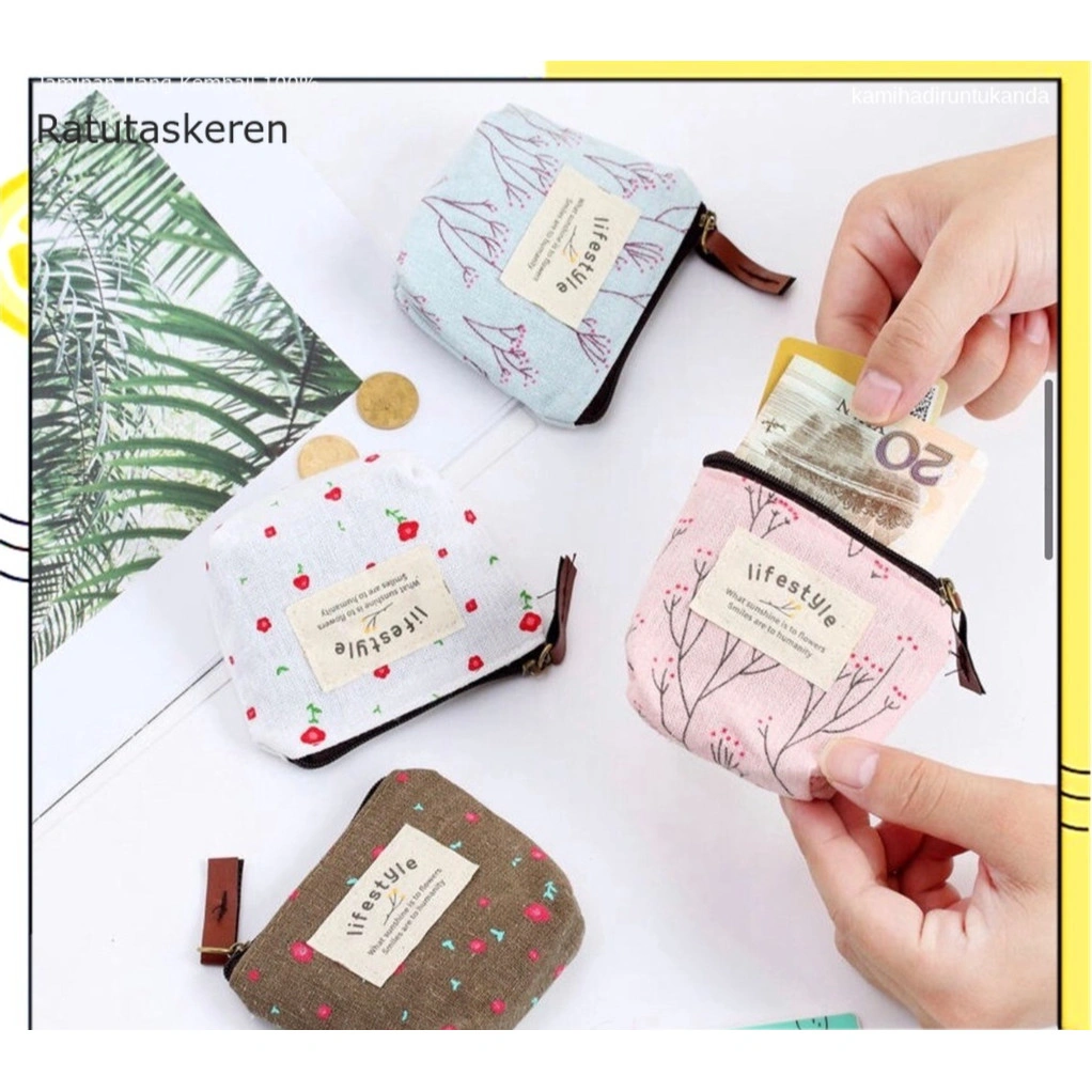 Pouch Dompet Koin Zamzam Resleting Live Style Kanvas Dompet Serbaguna Sleting Motif Bunga Wallet Coin Dompet Perhiasan Headset Multifungsi Murah Keren