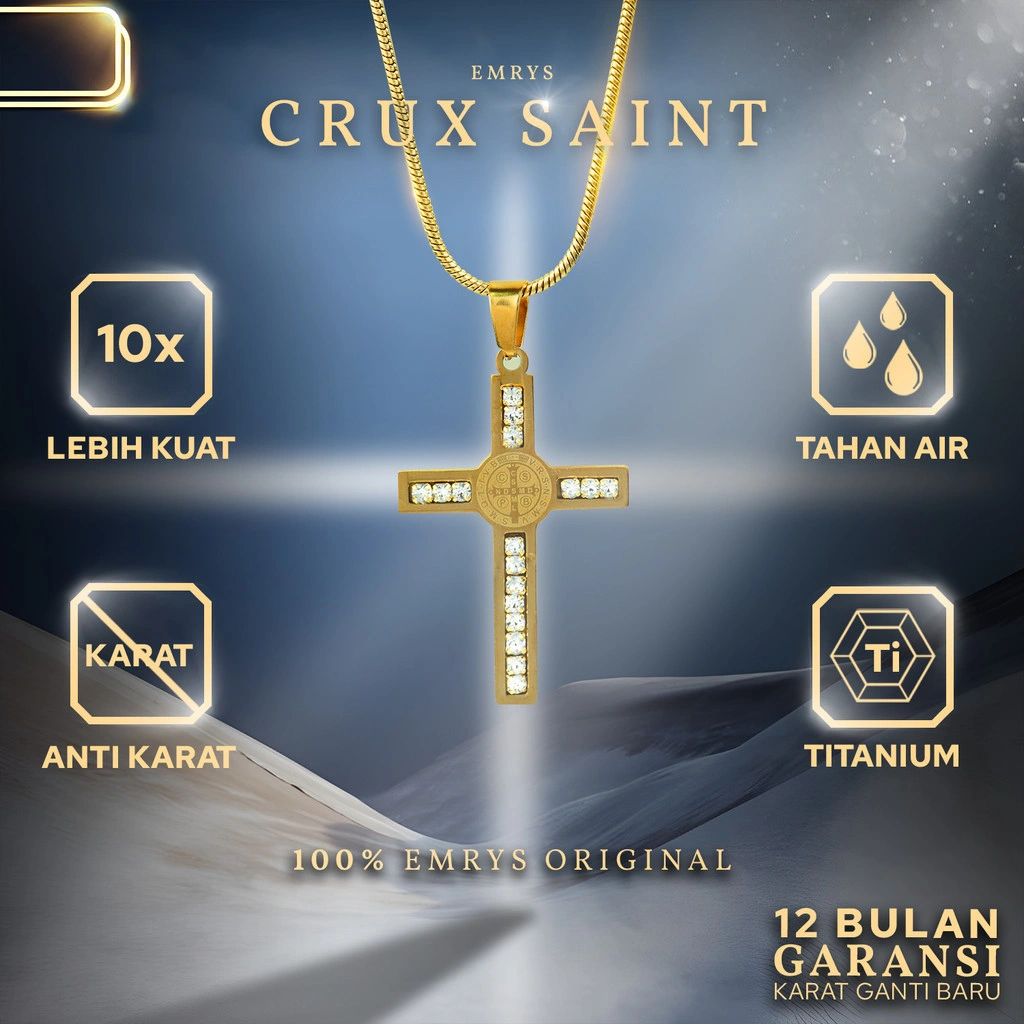 BUY 1 FREE 1 GIFT Emrys Liontin Set CRUX SAINT Titanium Anti Karat Kalung Liontin Salib Titanium Pria Wanita