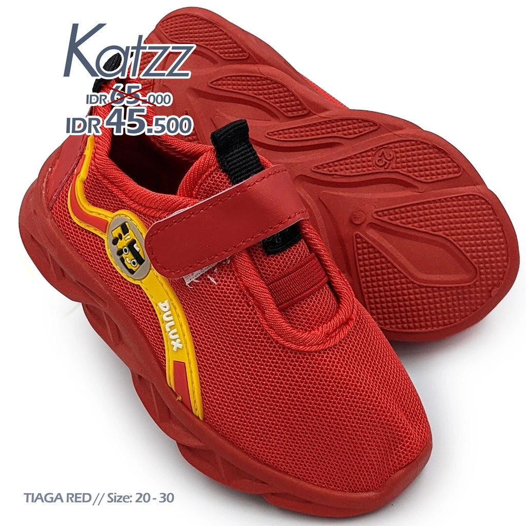 Katzz [PROMO] Sepatu anak Warna Merah Pre Walker Balita Umur 1 sd Umur 6 Size 20 - 30 Anti Slip Model TIAGA WARNA Red. [Swallow x Katzz BX 2039]