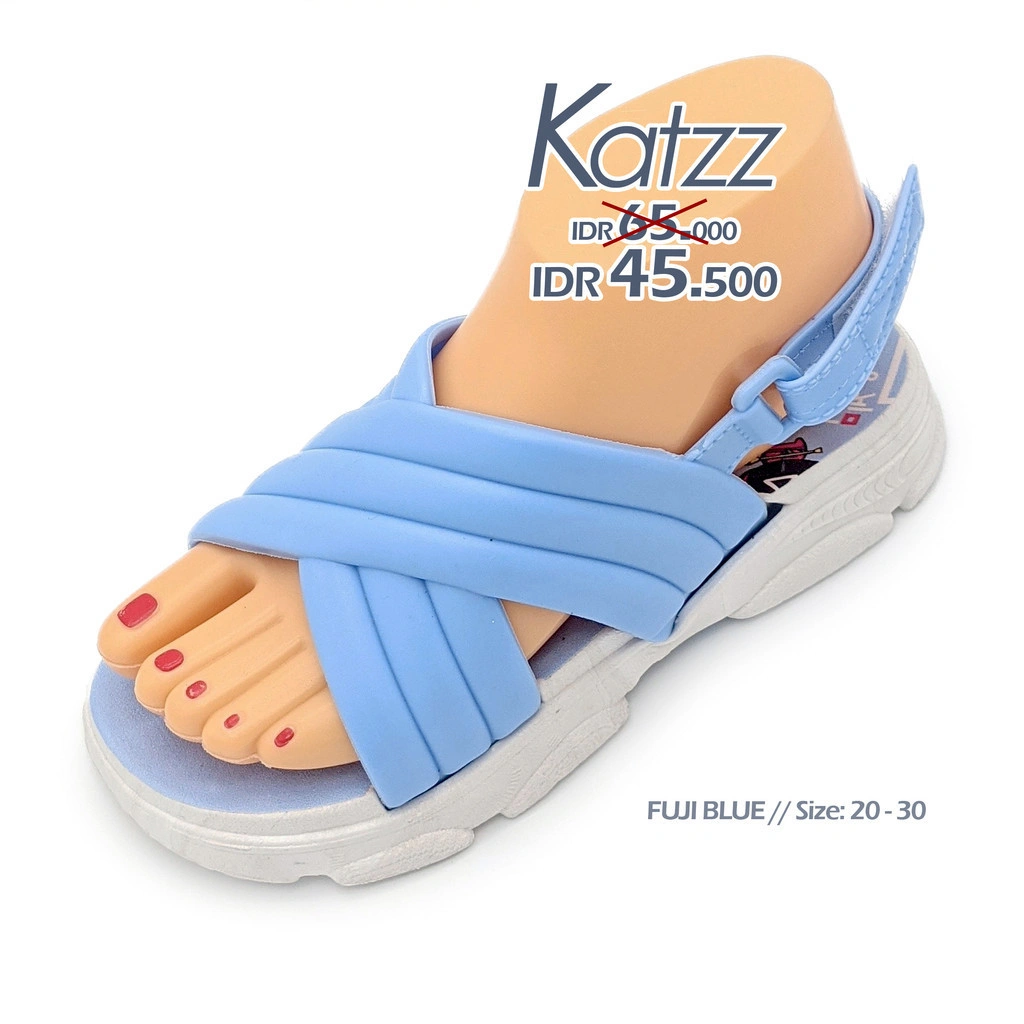 Katzz - Obral Sisa Stock Sandal Anak Perempuan Uk 24 - 35 / Sandal Slide Tali Gesper Warna Fuji Blue / Sandal Dengan Model Menarik / Sandal Bahan Empuk Dan Nyaman/ [ Swallow x Katzz SS 2205 ]