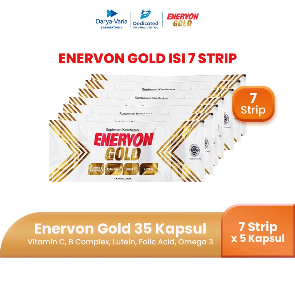 Enervon Gold Vitamin C, B Complex, Omega 3 Isi 35 Tablet (7 Strip x 5 Tablet) - Suplemen Multivitamin Daya Tahan Tubuh Lansia 50+ Tahun