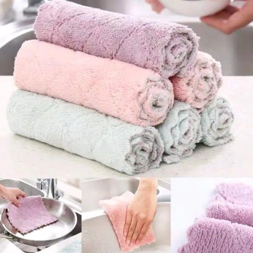 [DARU] Kain Lap Dapur Anti Minyak Cuci Piring Microfiber Coral Fleece ukuran 21x14 cm