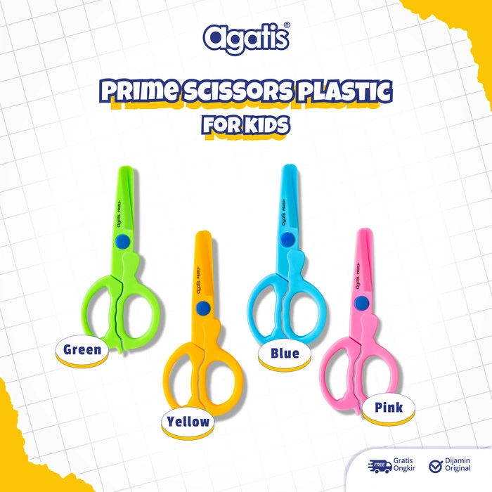 Asaba Stationery- Agatis Prime Scissor Gunting Plastic Aman untuk Anak-Anak (Belajar Menggunting)