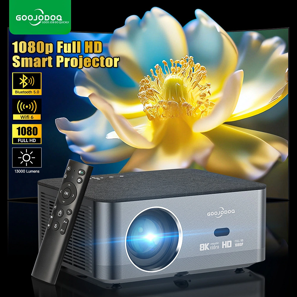 GOOJODOQ 1080P HD Portable Proyektor 4K WiFi 6 & Bluetooth 5.0 High Brightness Projector With Remote Control