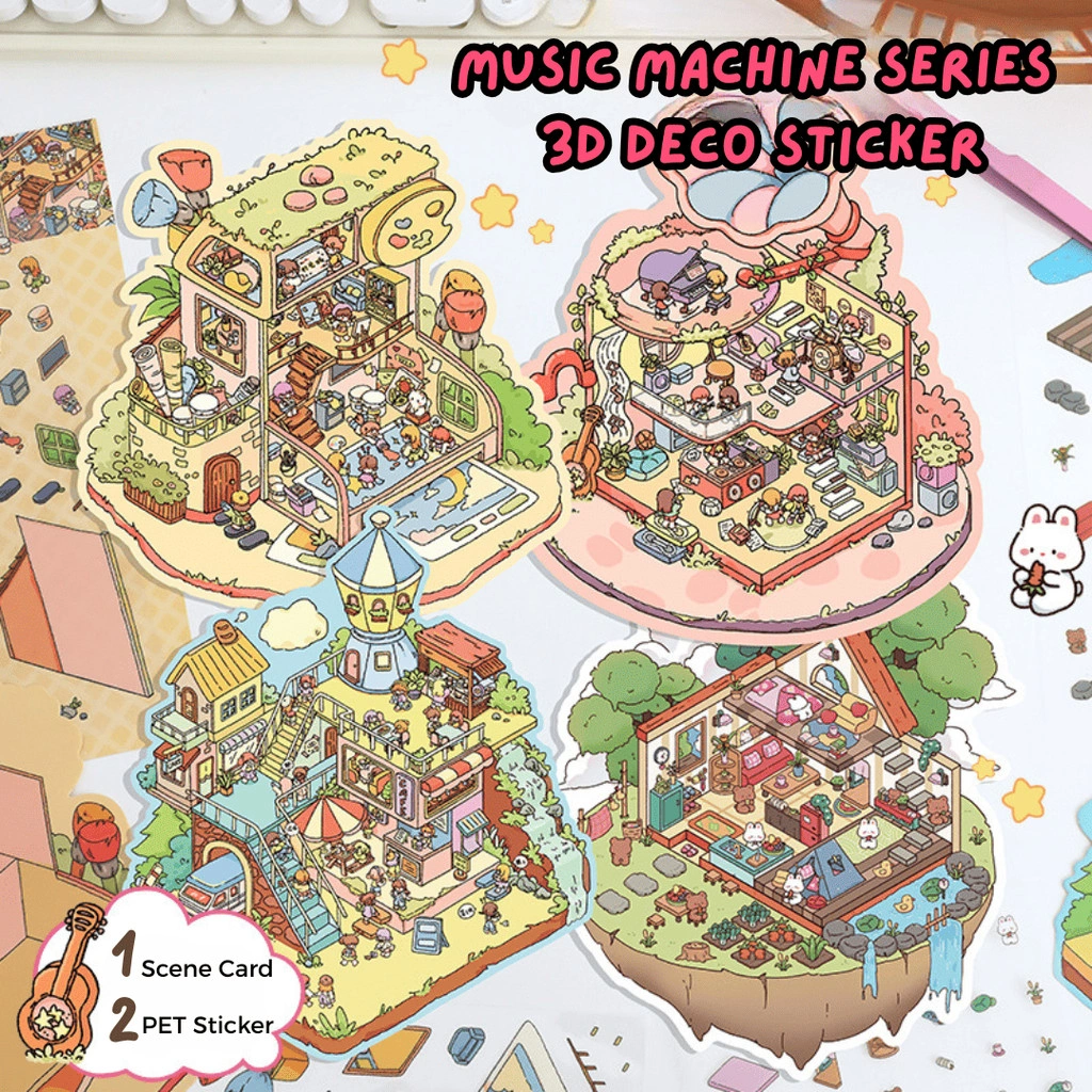 [HARU] Music Machine Series 3D Deco Sticker Sheet Sticker Stiker 3D Dekorasi Ruangan Sticker Premium Satisfying Decoration Mainan Anak Korean Stiker Pet Premium