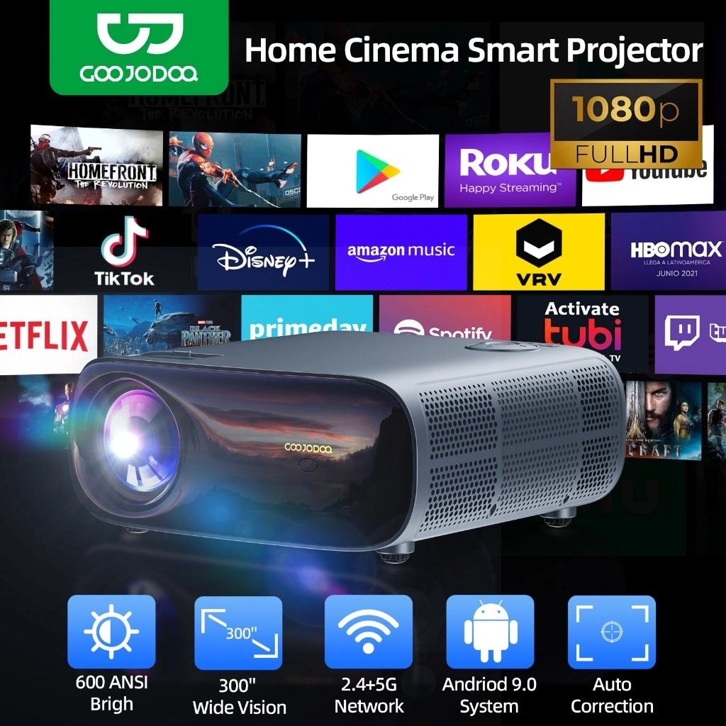 GOOJODOQ Proyektor Profesional 5.7inch Android 9.0 4k Wifi Full Hd 1080p 600ANSI With two 10W powerful speakers Proyektor Smartphone Home Theater Projetor