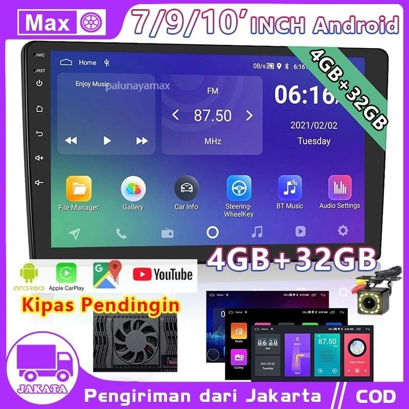 4GB+32GB/ 2GB+32GB 7/9/10  Inch Android 12 Radio Stereo Mobil  4+32GB  ROM Bluetooth WiFi GPS Navigasi Head Unit dengan Layar IPS 2.5D Android 9 inch Mobil Stereo Radio Car Multimedia MP5 GPS WIFI Youtube EQ Carplay Mirrolink