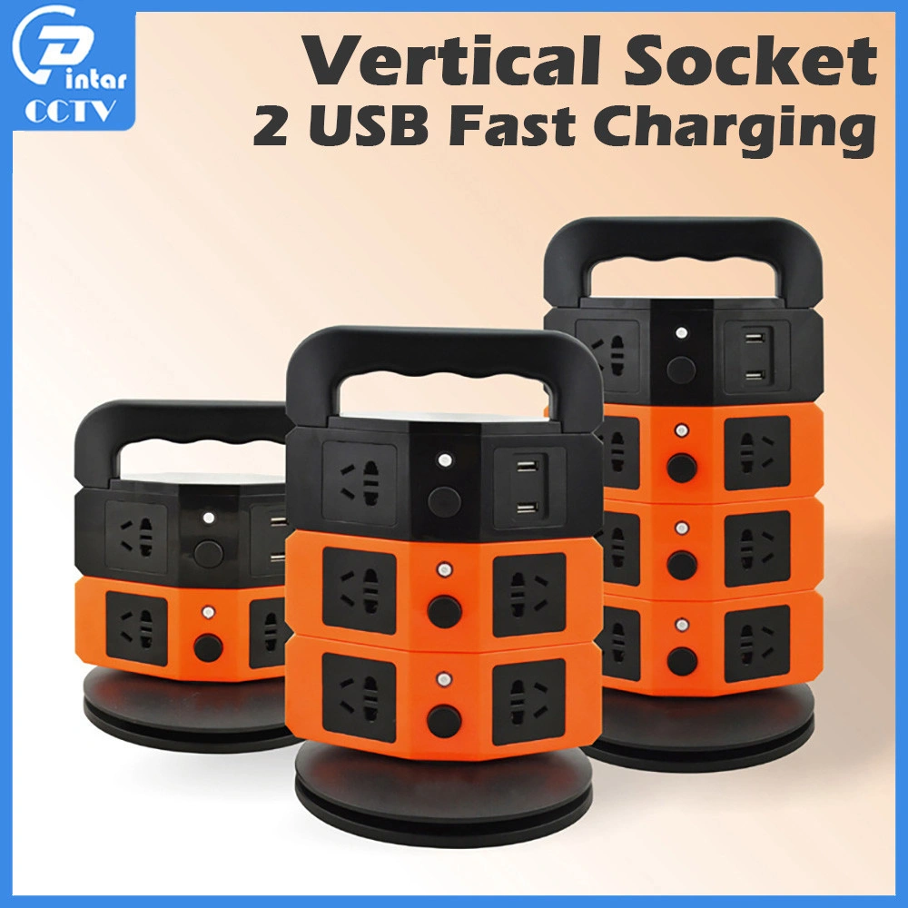 With 2 USB Vertical Tower Multi Power Strip Overload Protector Universal Socket 2A USB Fast charging
