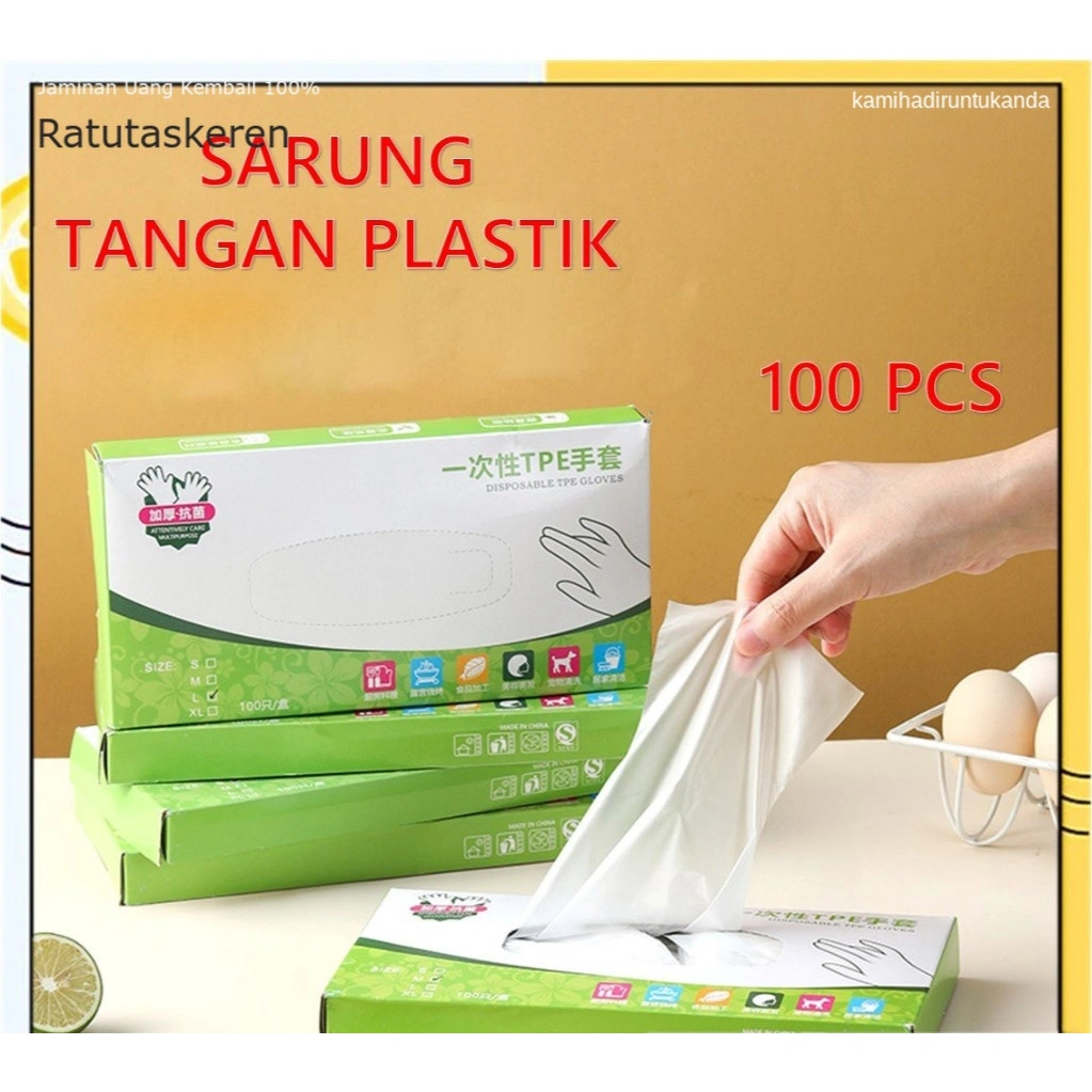 Sarung Tangan Plastik Sekali Pakai Isi 100 Pcs RIK Sarung Tangan Pembersih Rumah Tangga Bebas Latex Hand Gloves Higienis Steril 50 Pasang Disposable Gloves isi 100Pcs Keren
