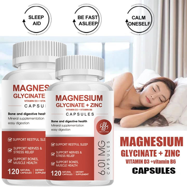 iMATCHME Kapsul Magnesium Glisinat + Seng, Vitamin D3, B6 untuk Kesehatan Tulang & Pencernaan Mendukung Fungsi Saraf Penghidupan Kembali Stres Meningkatkan Kualitas Tidur