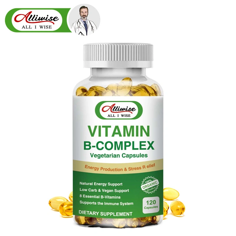 Alliwise Vegan Vitamin B Complex Capsules for Nervous System, Stress Relief Support, Immune System