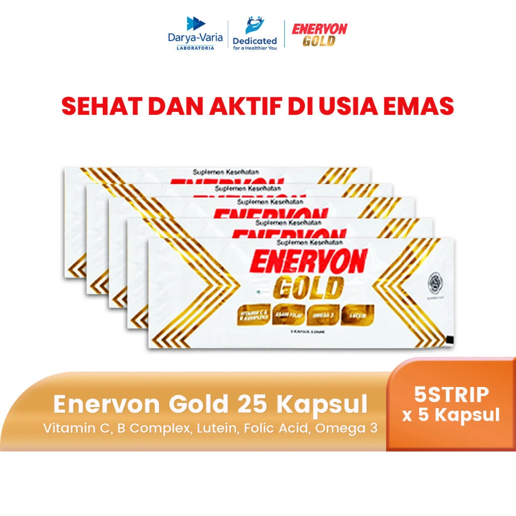 Enervon Gold Vitamin C, B Complex, Omega 3 Isi 25 Tablet (5 Strip x 5 Tablet) - Suplemen Multivitamin Daya Tahan Tubuh Lansia 50+ Tahun