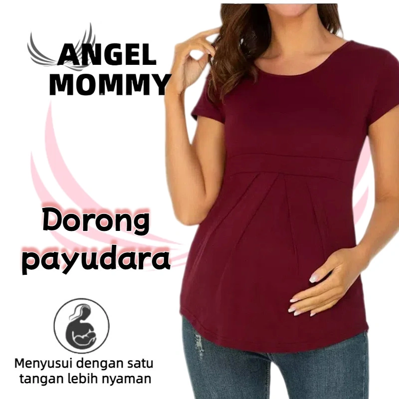 ANGEL MOMMY Atasan Menyusui Baju Hamil Kaos Hamil Atasan Hamil Plus Ukuran Atasan Lengan Pendek Hamil Plus Ukuran Pakaian Wanita