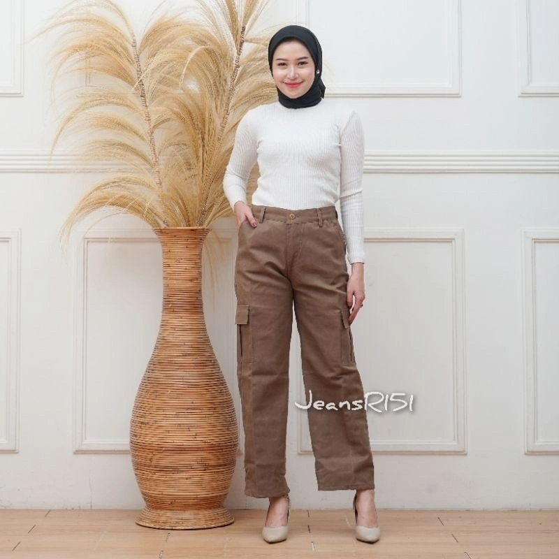 Celana Cargo Pants | RIK Celana Kargo Drill | Kulot | Wide Leg Pants Keren