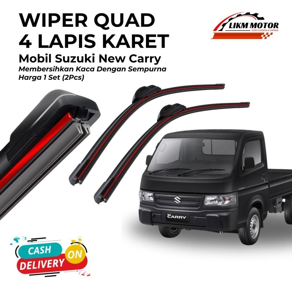 Wiper Quad Suzuki New Carry 4 Lapis Karet Blade 1 Set Kiri dan Kanan Sepasang Pembersih Kaca Depan Mobil 
