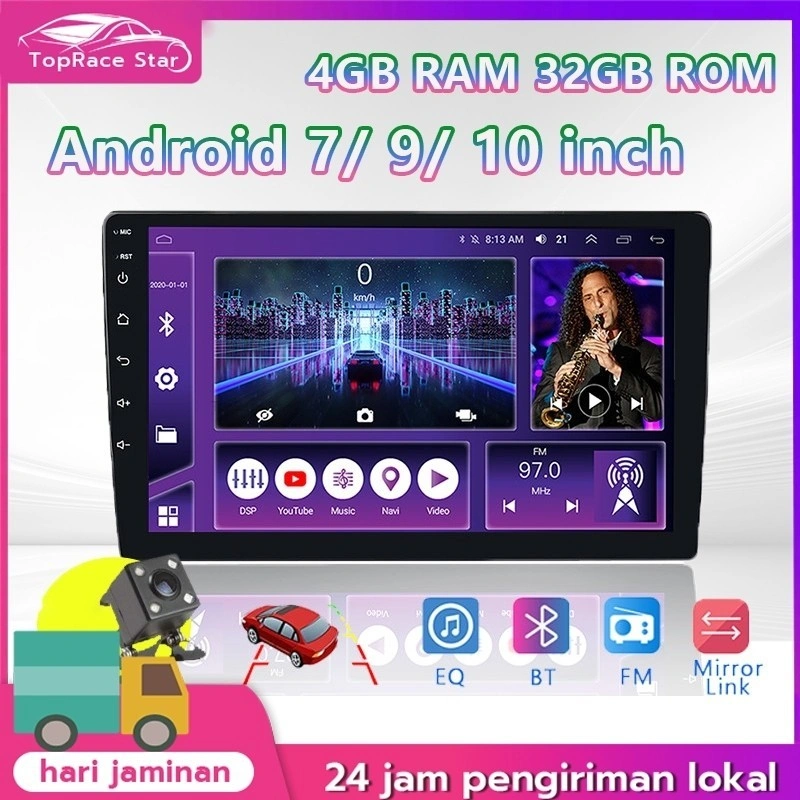 with cooling system 4+32G 2 Din Head Unit Android 7 9 10 inch Tv Mobil MP5 Player dengan Bluetooth WIFI GPS FM Radio 4+32G Mobil Universal