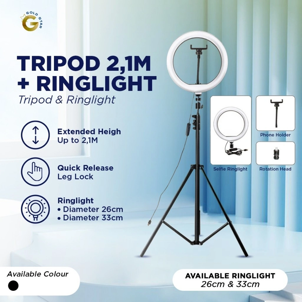 Ring Light LED 26CM/33CM Tripod Lampu 2.1M