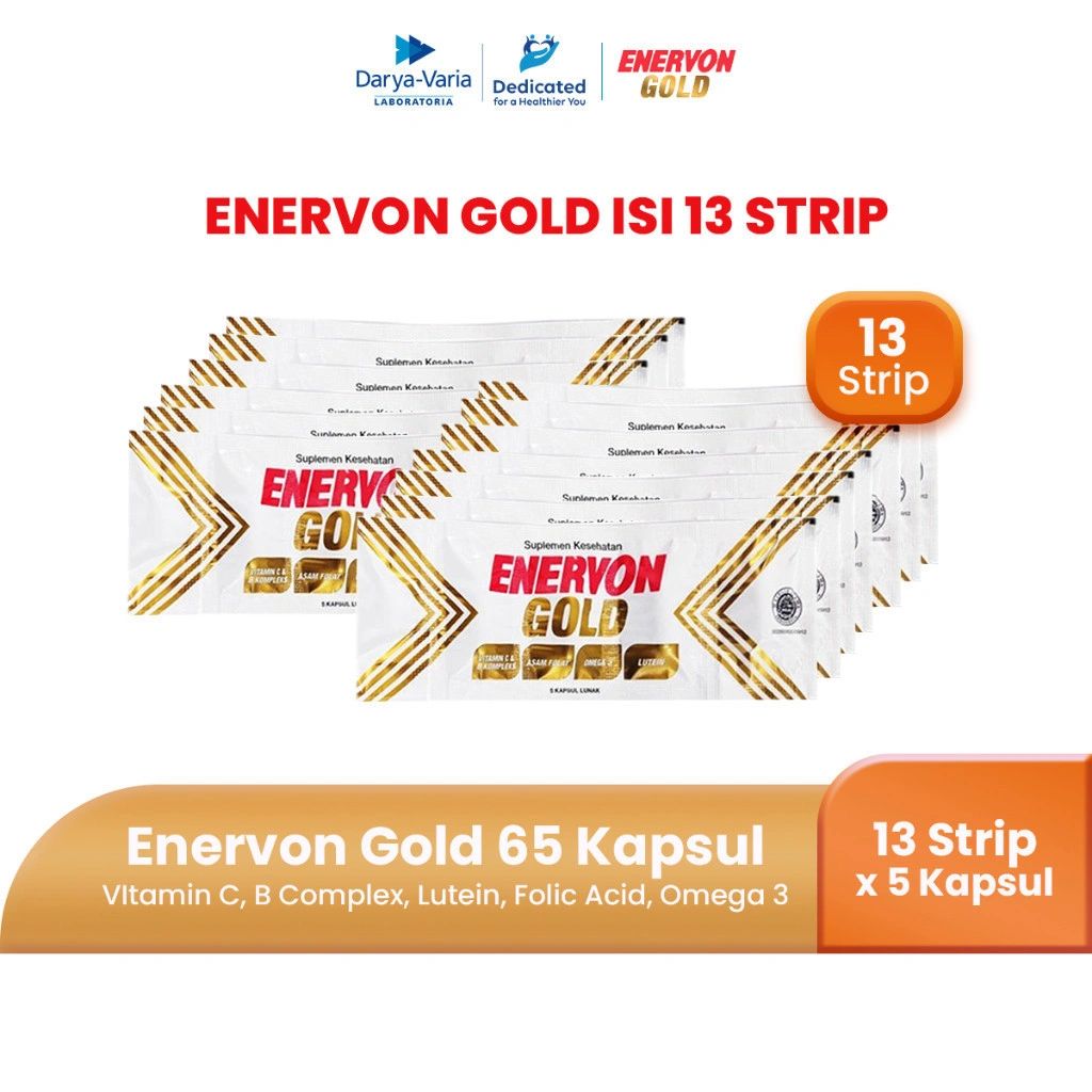 Enervon Gold Vitamin C, B Complex, Omega 3 Isi 65 Tablet (13 Strip x 5 Tablet) - Suplemen Multivitamin Daya Tahan Tubuh Lansia 50+ Tahun