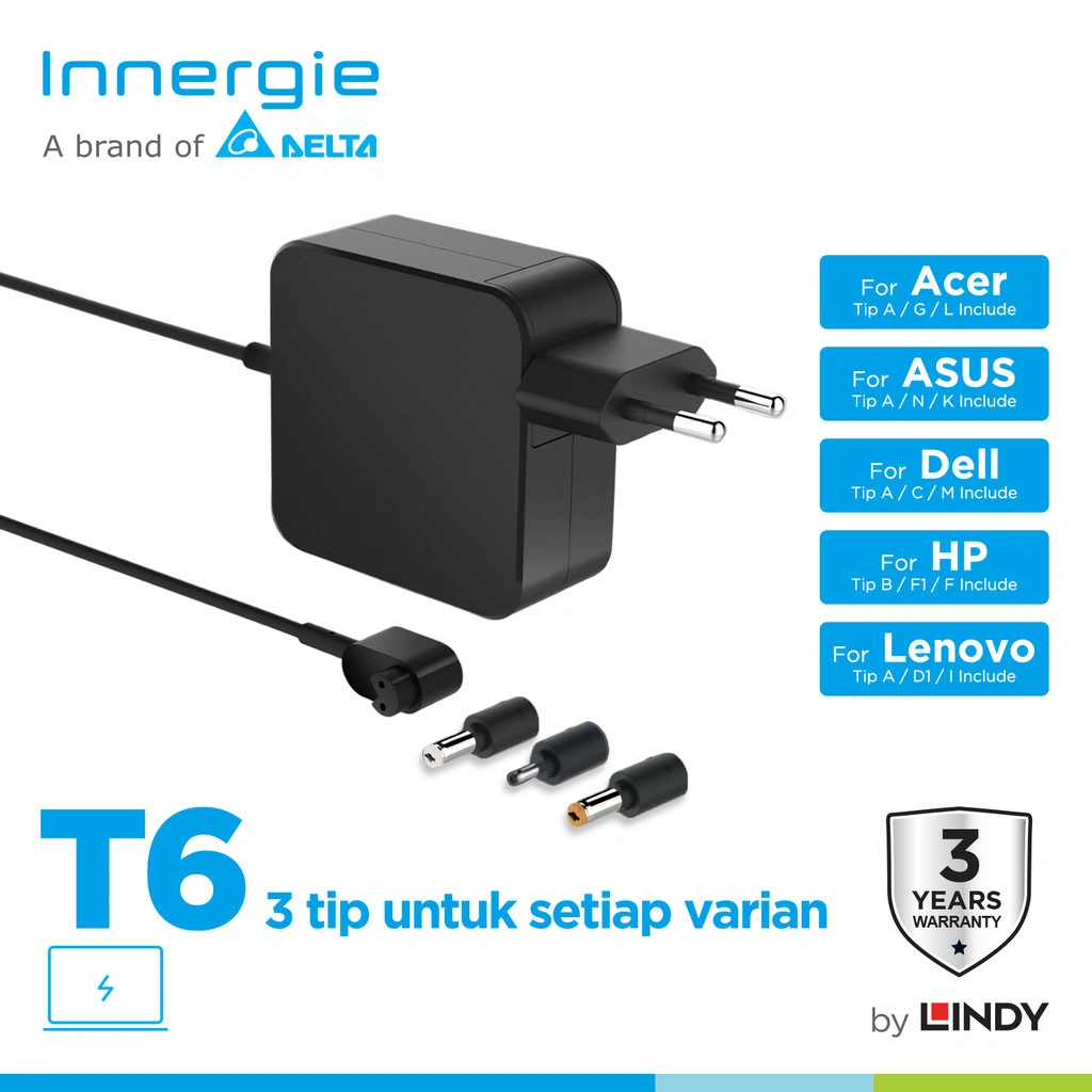 Innergie Adapter Charger Laptop T6 65W 45W for Laptop Acer Asus Lenovo Dell HP ADP-65DW-ZZRD