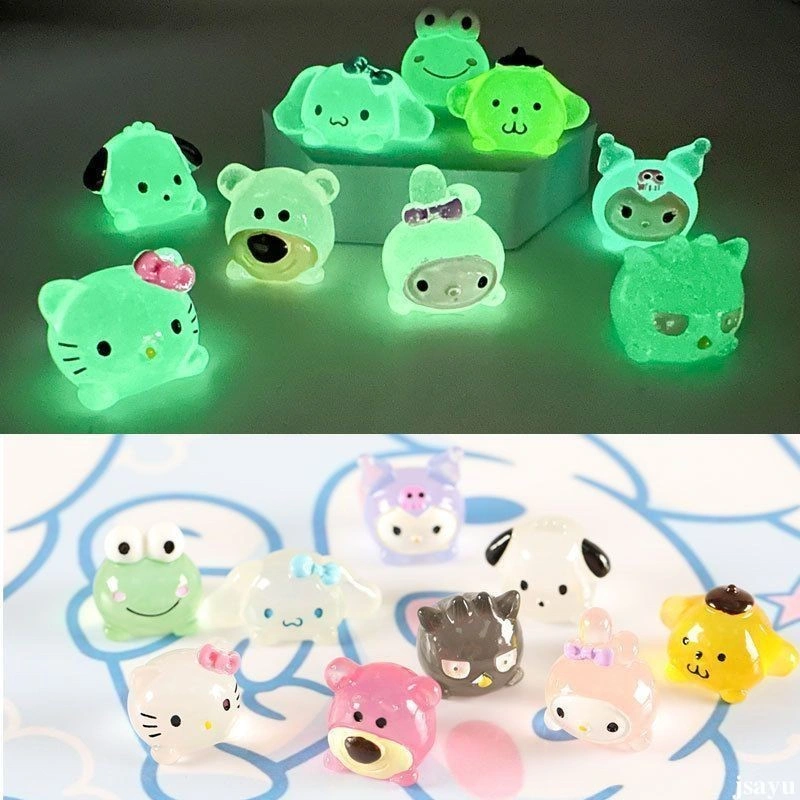 Resin Clay Glow In The Dark sanrio 3D DIY Miniatur Pajangan / Dekorasi / Souvenir Aksesori Tanah Liat Resin Glow-in-the-Dark Dekoratif Buatan Sendiri, Kartun Lucu jsayu